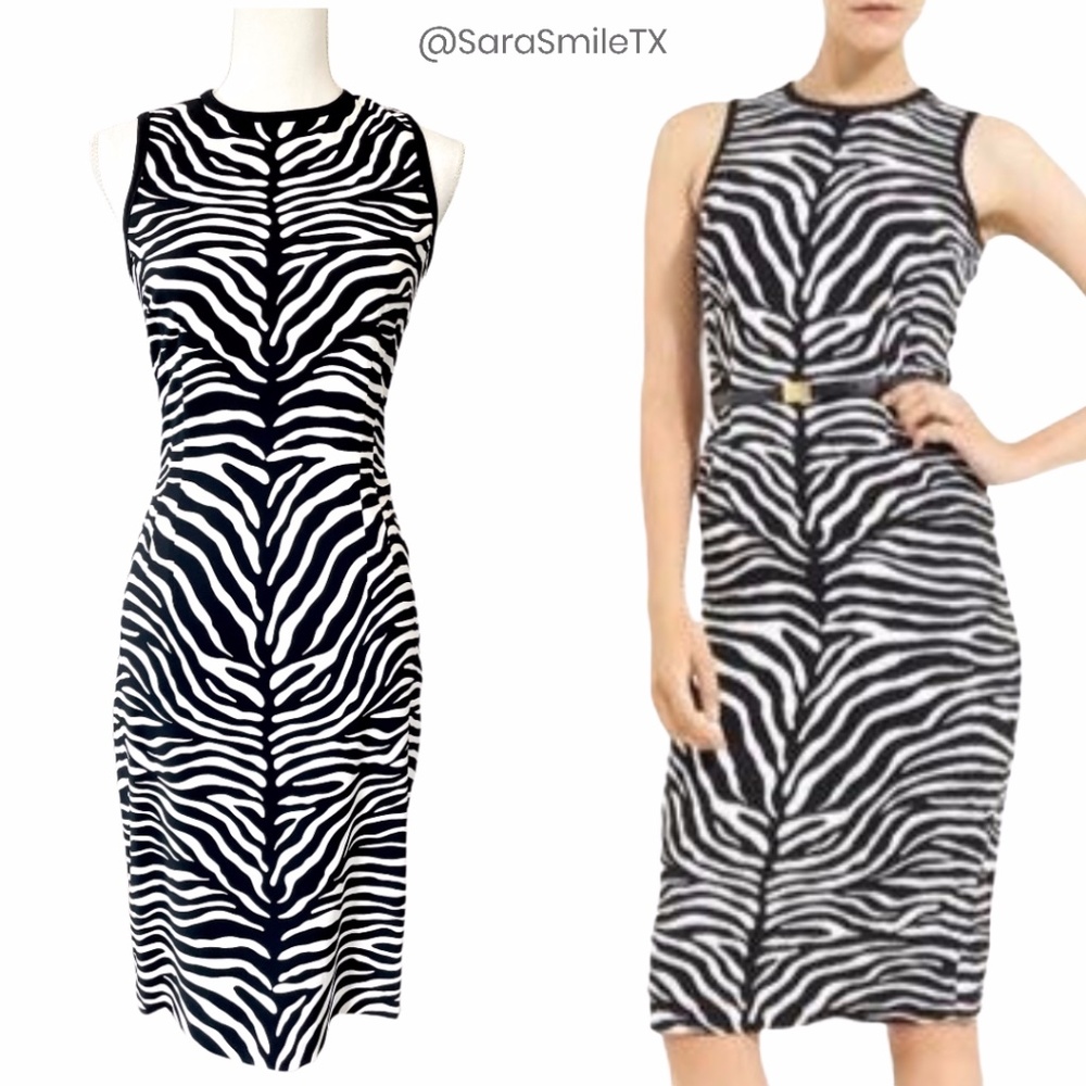 MICHAEL KORS COLLECTION Zebra Print Fitted Sheath Midi Dress